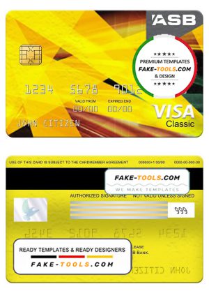 New Zealand ASB bank visa classic card, fully editable template in PSD format