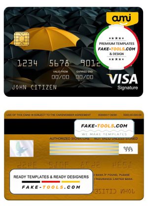 New Zealand Ami Insurance Limited bank visa signature card, fully editable template in PSD format