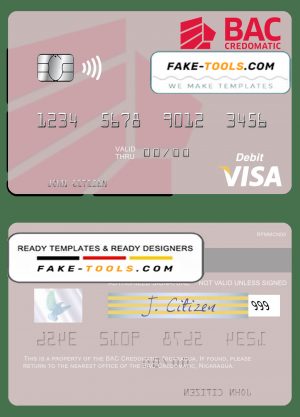 Nicaragua BAC Credomatic visa debit card template in PSD format