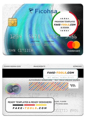 Nicaragua Banco Ficohsa bank mastercard, fully editable template in PSD format