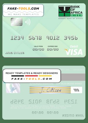 Niger Bank of Africa visa debit card, fully editable template in PSD format
