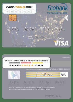 Niger Ecobank visa debit card, fully editable template in PSD format