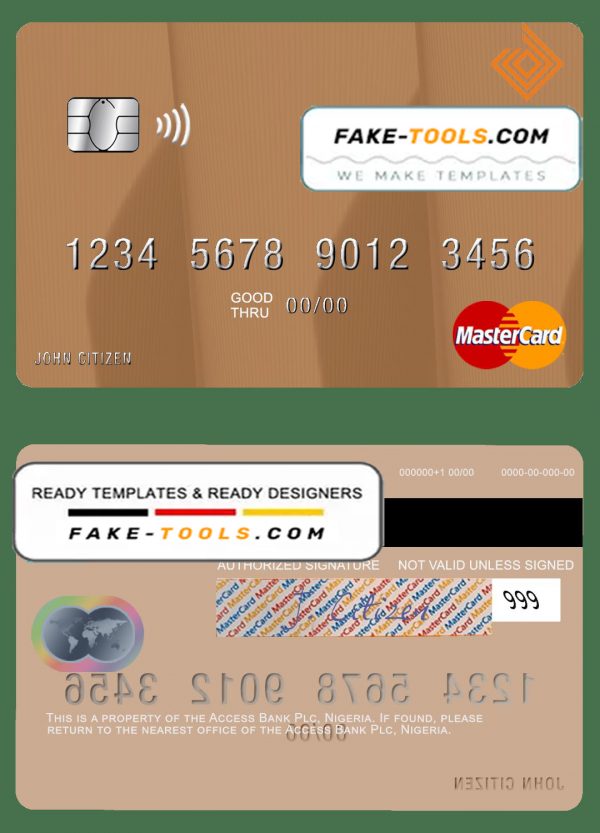 Nigeria Access Bank Plc mastercard, fully editable template in PSD format