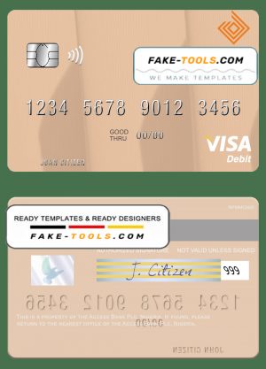 Nigeria Access Bank Plc visa debit card, fully editable template in PSD format