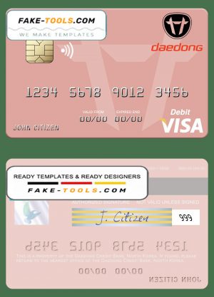 North Korea Daedong Credit Bank visa debit card, fully editable template in PSD format