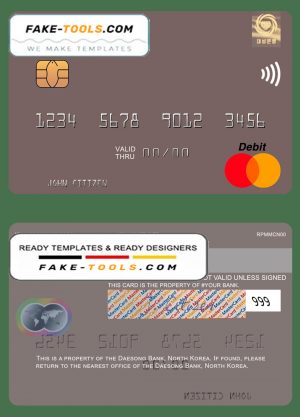 North Korea Daesong Bank mastercard, fully editable template in PSD format