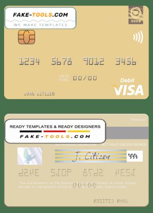 North Korea Daesong Bank visa debit card, fully editable template in PSD format