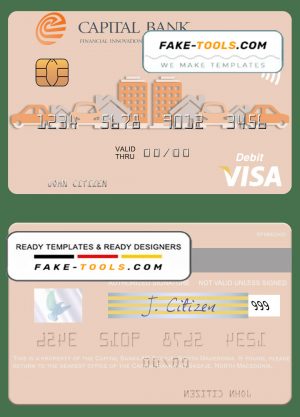 North Macedonia Capital Banka AD Skopje visa debit card, fully editable template in PSD format