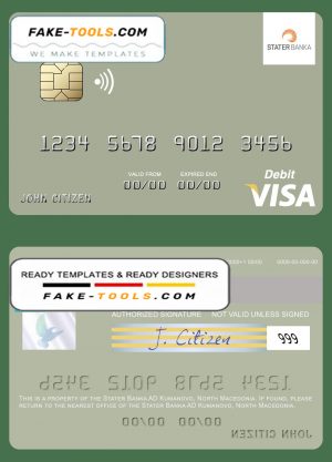 North Macedonia Stater Banka AD Kumanovo visa debit card, fully editable template in PSD format