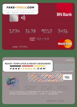 Norway BN Bank ASA mastercard, fully editable template in PSD format
