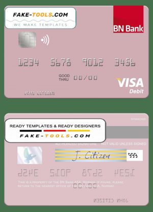 Norway BN Bank ASA visa debit card, fully editable template in PSD format Norway BN Bank ASA visa debit card, fully editable template in PSD format