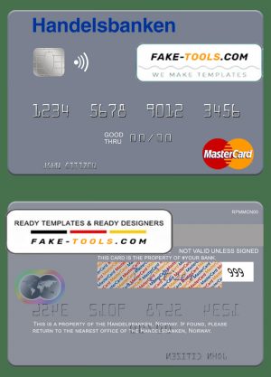 Norway Handelsbanken mastercard, fully editable template in PSD format Norway Handelsbanken mastercard, fully editable template in PSD format