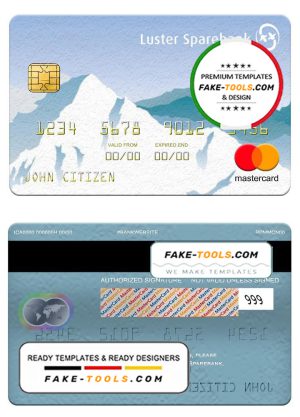 Norway Luster Sparebank mastercard, fully editable template in PSD format