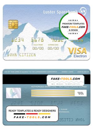 Norway Luster Sparebank visa electron card, fully editable template in PSD format