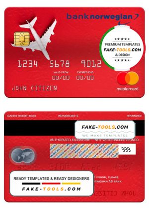 Norway bank Norwegian AS bank mastercard, fully editable template in PSD format
