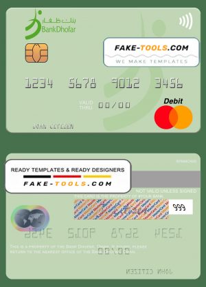 Oman Bank Dhofar mastercard, fully editable template in PSD format Oman Bank Dhofar mastercard, fully editable template in PSD format