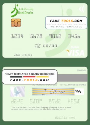 Oman Bank Dhofar visa debit card, fully editable template in PSD format Oman Bank Dhofar visa debit card, fully editable template in PSD format