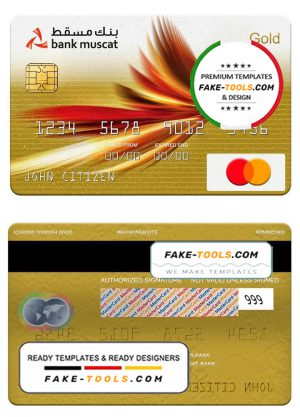 Oman Bank Muscat mastercard gold, fully editable template in PSD format