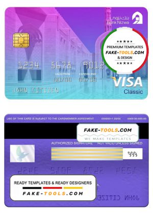 Oman bank Nizwa visa classic card, fully editable template in PSD format