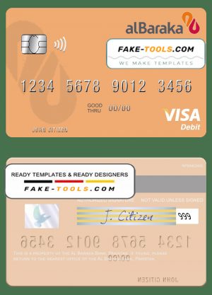Pakistan Al Baraka Bank visa debit card, fully editable template in PSD format