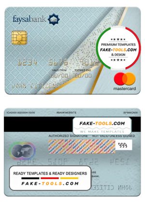 Pakistan Faysal bank mastercard, fully editable template in PSD format