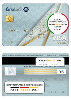 Pakistan Faysal bank visa classic card, fully editable template in PSD format