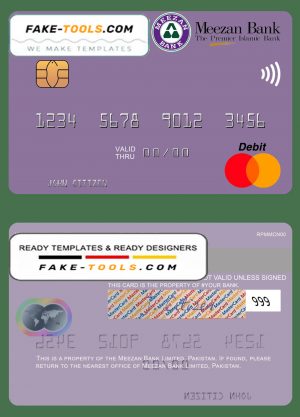 Pakistan Meezan Bank Limited mastercard, fully editable template in PSD format