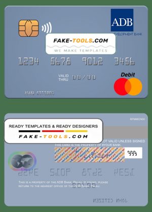 Palau ADB Bank mastercard, fully editable template in PSD format