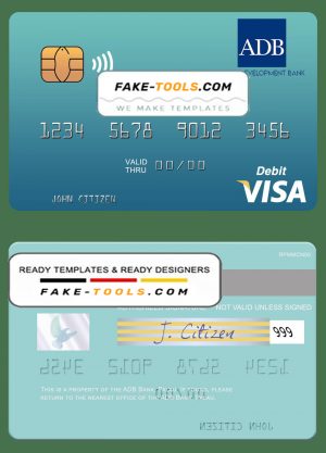 Palau ADB Bank visa debit card, fully editable template in PSD format