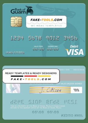 Palau Bank of Guam visa debit card, fully editable template in PSD format