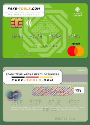Palestine Al Quds Bank mastercard, fully editable template in PSD format