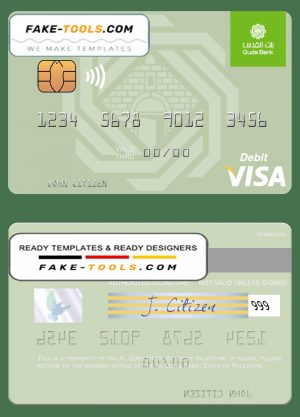 Palestine Al Quds Bank visa debit card, fully editable template in PSD format