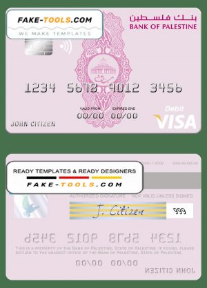 Palestine Bank of Palestine visa debit card, fully editable template in PSD format