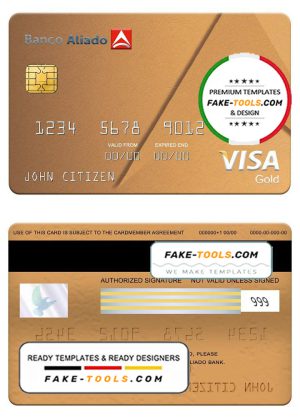 Panama Banco Aliado bank visa gold card, fully editable template in PSD format