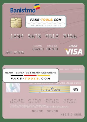 Panama Banco Banistmo visa debit card, fully editable template in PSD format