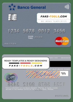 Panama Banco General mastercard credit card template in PSD format