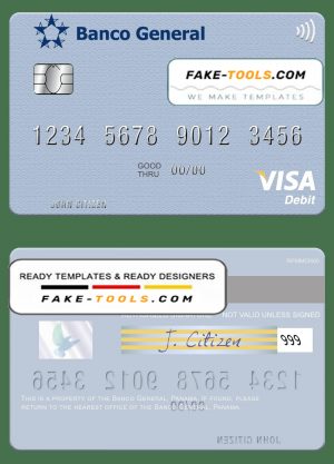 Panama Banco General visa credit card template in PSD format
