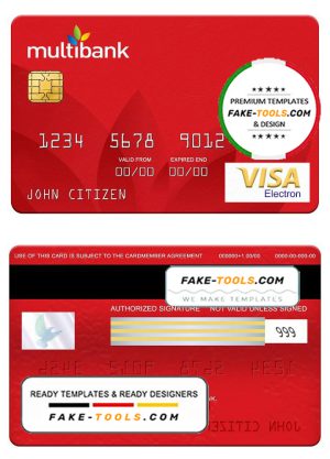 Panama Multibank visa electron card, fully editable template in PSD format