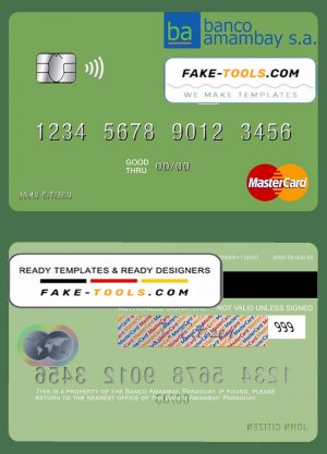 Paraguay Banco Amambay mastercard credit card template in PSD format