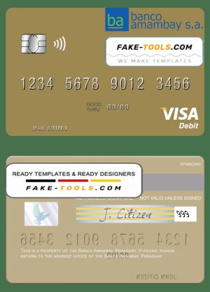 Paraguay Banco Amambay visa debit card template in PSD format, fully editable