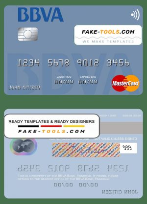 Paraguay Banco BBVA mastercard credit card template in PSD format Paraguay Banco BBVA mastercard credit card template in PSD format