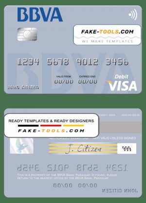 Paraguay Banco BBVA visa credit card template in PSD format