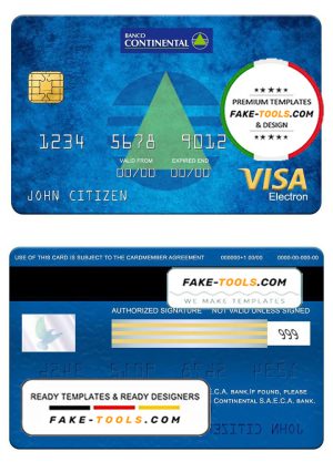 Paraguay Banco Continental S.A.E.C.A. bank visa electron card, fully editable template in PSD format