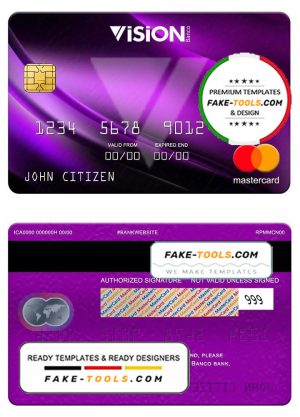 Paraguay Vision Banco bank mastercard, fully editable template in PSD format