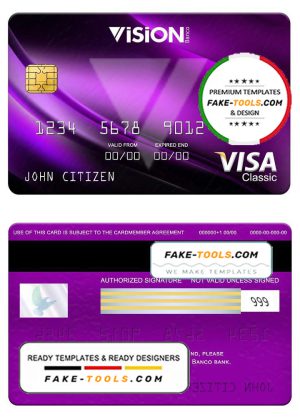 Paraguay Vision Banco bank visa classic card, fully editable template in PSD format