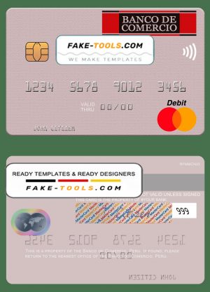 Peru Banco de Comercio mastercard credit card template in PSD format Peru Banco de Comercio mastercard credit card template in PSD format