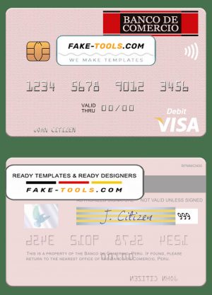 Peru Banco de Comercio visa debit card template in PSD format Peru Banco de Comercio visa debit card template in PSD format