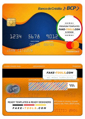 Peru Banco de Credito del Peru (BCP) bank mastercard, fully editable template in PSD format