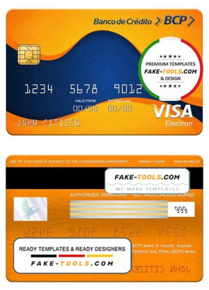 Peru Banco de Credito del Peru (BCP) bank visa electron card, fully editable template in PSD format