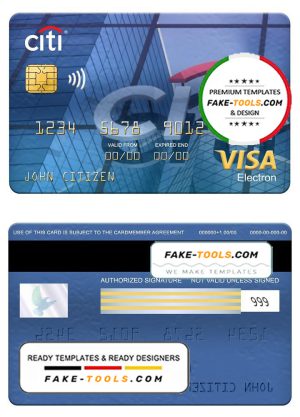 Peru Citibank visa electron, fully editable template in PSD format